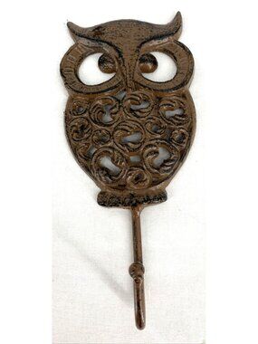 Owl Coat Hook Cast Iron Antique Finish 8" Open Work